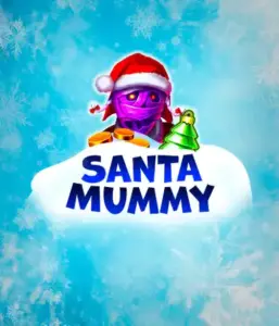  Experience the whimsical "Santa Mummy" slot game by Belatra, showcasing a Santa-clad mummy dressed in festive holiday attire. This eye-catching image portrays the mummy with a bright purple hue, wearing a Santa hat, surrounded by snowy blue and icy snowflakes. The game's title, "Santa Mummy," is boldly written in large, cool blue letters.